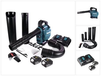 Produktbild von Makita DUB 363 PM2V Akku Gebläse / Laubsauger 36 V ( 2x 18 V ) Brushless + Absaug Set + 2x Akku 4,0 Ah + Doppelladegerät