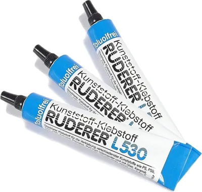 Produktbild von 3 Tuben, Ruderer L530 Kunststoffkleber | WASSERFEST & TRANSPARENT| Modelbaukleber, Klebstoff, ABS, Polystyrol, PVC, ASA, Holz, Metal, Keramik, Textil