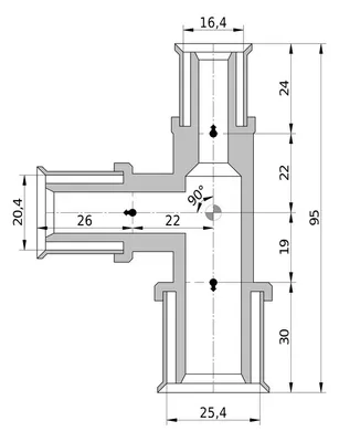 Produktbild von Wavin Tigris K5 T-Stück reduziert, 25mm x 20mm x 16mm