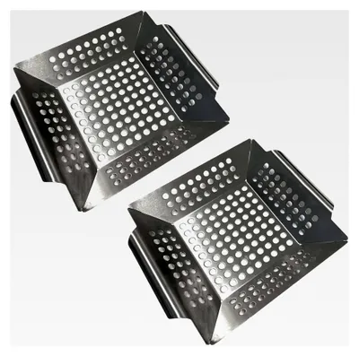 Produktbild von 2er Set Grillkorb aus Edelstahl 20 x 20 x 4 cm für Gemüse und BBQ