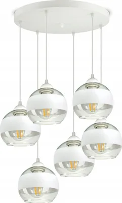 Produktbild von LUXOLAR - Led Pendelleuchte - Deckenleuchte 6 flammig Weiß E27 60W - Hängelampe wohnzimmer für Wohnzimmer, Küchen - Weiß Glas Kugeln