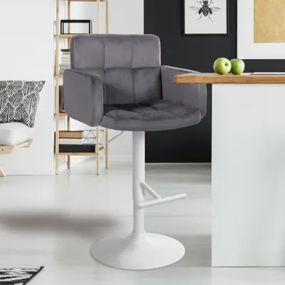 Image de set de 2 tabourets de bar - Chaises en velours - Réglable en hauteur et pivotant à 360° pour plus de confort