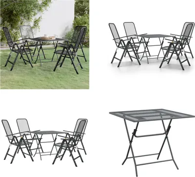 Produktbild von vidaXL 5 tlg. Garten Essgruppe Streckgitter Anthrazit - Garten Essgruppe - Garten Essgruppen - Essgruppe - Outdoor Essgruppe