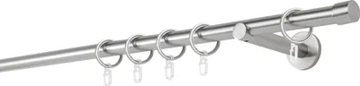 Produktbild von Gardinenstange auf Maß 20mm Cap 1-lauf Wandträger 12cm Farbe: Edelstahl-Optik, Größe: 130cm
