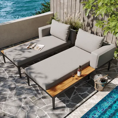 Produktbild von Merax Outdoor Patio Daybed, Doppel-Liegebett mit Regalen, Multifunktionales wasserdichtes Sofabett, Sun Lounger für Terrasse, Garten & Balkon