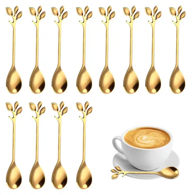 Productafbeelding van RVS koffielepels - Bladontwerp - 12 stuks - Thee- of koffielepels met bladgreep