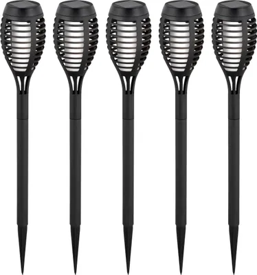 Produktbild von Näve Leuchten 5er-Set Solar-/Fackelerdspieß "FANILO" H: 47cm 5er-Set Solar-/Fackelerdspieß "FANILO" H: 47cm 5er-Set Solar-/Fackelerdspieß "FANILO" H: 47cm, Lampe für den Außenbereich im Landhaus Stil, aus Kunststoff in schwarz, 47 cm hoch, Ø 7,4 cm, LED Platine – mit Schiebeschalter