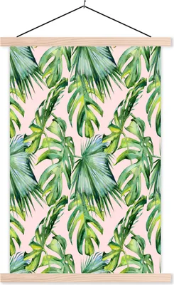 Produktbild von MuchoWow® Textilposter Blätter - Vintage - Pastell 120x180 cm mit holzfarbenen Rahmen - Textil-Plakat