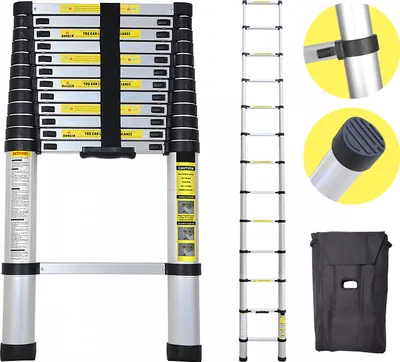 Produktbild von Jayseuw Teleskopleiter Klappbar 3,8M Multifunktionsleiter Aluminium Anlegeleiter Mehrzweckleiter Ausziehbare Leite 13 Stufe Stehleiter aus Hochwertigem 150KG