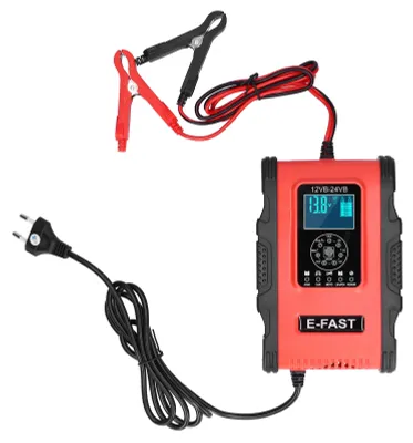 Image de Chargeur de batterie intelligent, 12 V/12 A, 24 V/6 A, mode de réparation par impulsions à 7 niveaux pour voiture, moto, bateau, rouge, noir