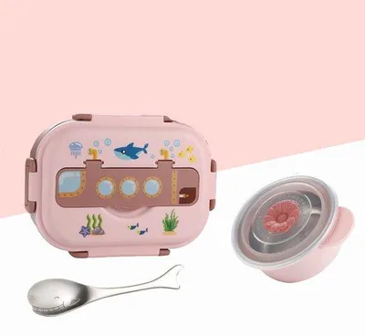 Image de Boîte à lunch en acier inoxydable rose « Lekvrije » pour enfants et adultes
