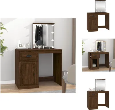 Obrázok produktu pre vidaXL Toaletný stolík s LED diódami hnedý dub 90x50x132,5 cm materiál na báze dreva - Toaletné stolíky