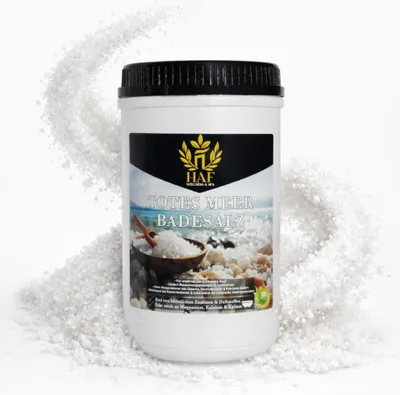 Produktbild von HAF – Totes Meer Badesalz (1 x 1 kg Dose) – Naturreines Meersalz aus Jordanien. Für trockene Haut & Gesicht | Für guten Schlaf & zur Körperpflege