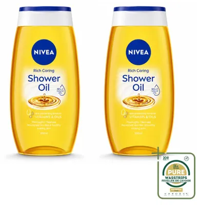 Immagine prodotto di 2 flaconi di olio doccia naturale NIVEA - 200 ml ciascuno - confezione risparmio - 2 pezzi