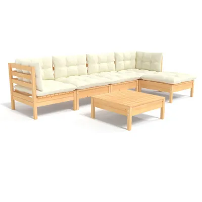 Immagine prodotto di set di 6 pezzi per salotto da giardino con cuscini crema in legno di pino