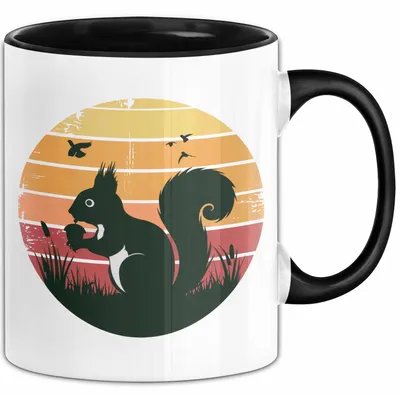 Produktbild von Eichhörnchen Tierliebhaber Retro Tasse Geschenk Lustige Geschenkidee Spruch (Schwarz)
