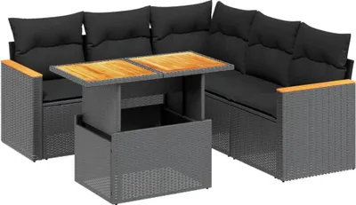 Productafbeelding van vidaXL 6-delige tuinmeubelset met kussens, zwart, polyrotan