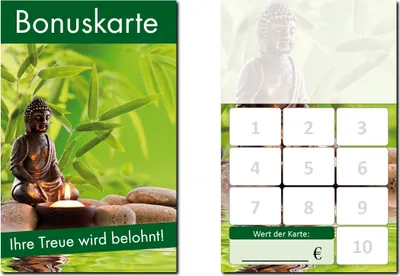Produktbild von 100 Stück Bonuskarten Wellness Feng Shui (BOK-418) mit 10 Stempelfeldern Treuekarten Massage Beauty