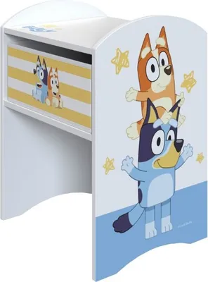 Produktbild von Robuster blauer Kinder-Nachttisch aus Holz mit 1 Schublade und Regal