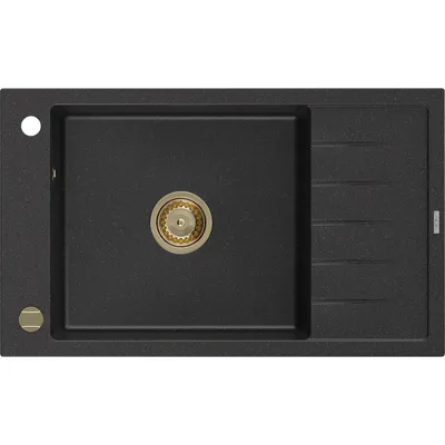 Zdjęcie produktu dla Mexen Elias zlewozmywak granitowy 1-komorowy z ociekaczem 795 x 480 mm, czarny/srebrny metalik, syfon złoty - 6511791005-73-G