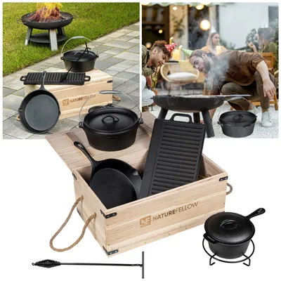 Produktbild von Hochwertiges Gusseisen-Grill-Set, 6-teilig + Holzkiste