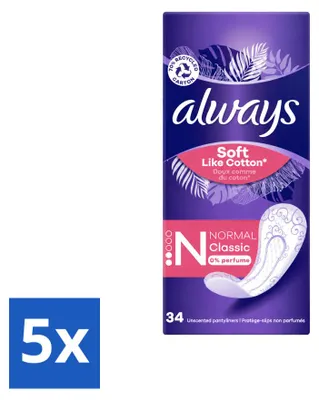 Imagen del producto de 5 unidades de toallitas absorbentes Always Discreet, tipo slip, paquete económico