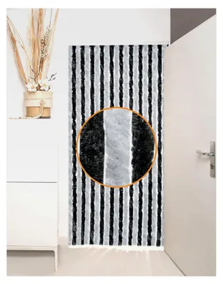 Produktbild von Flauschvorhang Türvorhang (90x200 cm) Chenille Fliegenschutz Insektenschutz Camping 100% Italy - Vielseitig, Leicht zu Reinigen, Effektiver Sicht- und Hitzeblocker - Schwarz/Grau