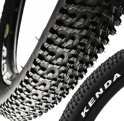 Close-up view of bicycle tires.