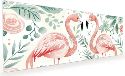 Produktbild von Küchenrückwand Spritzschutz Glas mit Motiv Flamingo Blätter 40 x 40 cm