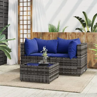Immagine prodotto di Maison Exclusive - Set da giardino 3 pezzi con cuscini grigio in polyrattan