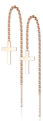 Produktbild von Kreuz Durchzieher Ohrringe Edelstahl Ketten Ohrhänger Roségold