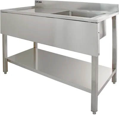 Zdjęcie produktu dla KuKoo – zlewozmywak ze stali nierdzewnej, zlewozmywak gastronomiczny, szafka pod zlewozmywak, zlewozmywak gastronomiczny, 1 komora po prawej stronie, 120 cm x 60 cm x 90 cm, 2 bezpłatne korki odpływowe, zlewozmywak kuchenny gastronomiczny
