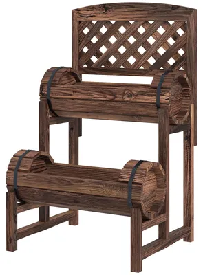 Immagine prodotto di Fioriera da Esterno a 2 Livelli con Fori di Drenaggio e Griglia 42x49x80 cm in Legno di Abete Marrone