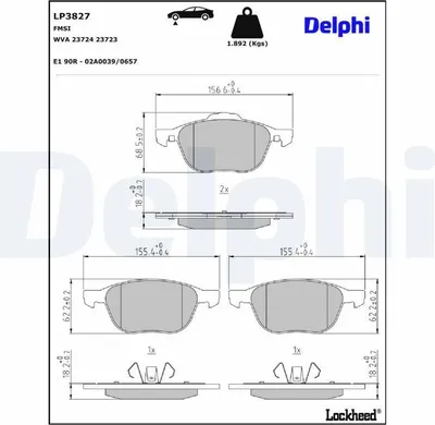 Produktbild von DELPHI Bremsbeläge Satz Vorne Bremsklötze für FORD FOCUS III Turnier LP3827