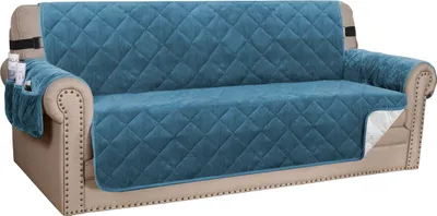 Produktbild von Sofabezug Dicke Samt Sessel Stretch rutschfeste Sofa Überwürfe Sofahusse Schutz vor Haustier Katze Hunde Sofa überwurf Couch überzug für Sofa（4-Seater Sofa，Hellblau）