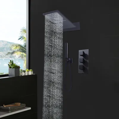 Zdjęcie produktu dla ShowerSet Zestaw prysznicowy Zestaw baterii prysznicowych Czarny Termostatyczny zestaw prysznicowy Deszczownica z deszczownicą Główka prysznicowa do wanny