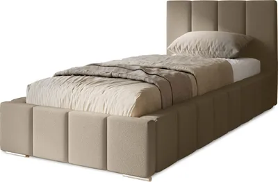 Produktbild von Polsterbett Menos 90x200 cm, Bett mit Kopfteil, Matratze, Bettkasten und Lattenrost aus Holz, Velourstoff:  Hellbraun