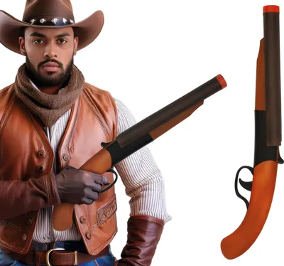 Produktbild von Police Karneval Schrotflinte Diebe Kostüm Accessoire Cowboy Sheriff Requisit Rollenspiel Fasching Western Jagd Spielzeug Pistole 50 cm, Farbe: Braun