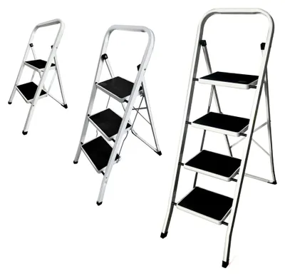 Produktbild von Klappleiter mit 2 Stufen, stabile Stahlleiter, faltbar, mit Handlauf, Sicherheitsleiter für Innen- und Außenbereich, Haushalt, Büro