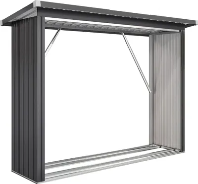 Produktbild von Brennholzschuppen, Feuerholzunterstand, Stahl, erhöhter Boden, Schrägdach, 213 x 66,5 x 150 cm, Dunkelgrau