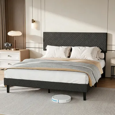 Immagine prodotto di Letto imbottito INONEFT, 160x200 cm, con rete a doghe e struttura in metallo robusta. Elegante struttura del letto con testiera imbottita, letto matrimoniale, letto per ragazzi, colore: grigio