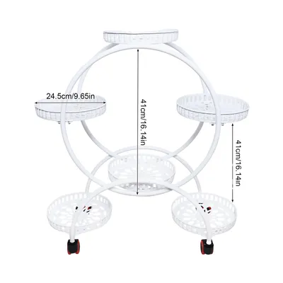 Imagen del producto de Soporte de plantas metálico de 4 niveles, apto para interiores y exteriores, con 6 estantes y ruedas (/blanco), 76 cm