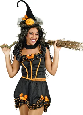 Produktbild von Hexenkostüm Myra für Damen - Schwarz Orange | 2-tlg. für Halloween und Karneval Größe: 36/38