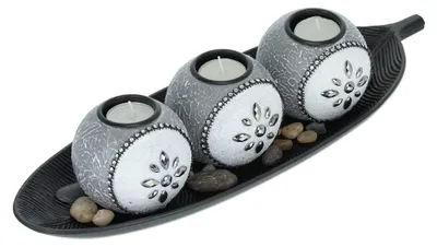 Teelichthalter mit Schale & Steinen, 40,5 cm, grau