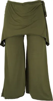 Produktbild von Goa Psytrance Hose, 3/4 Sommerhose, Yogahose, Festivalhose, Schlaghose - Olive, Damen, Grün, Elasthan,Viskose, Größe: S/M
