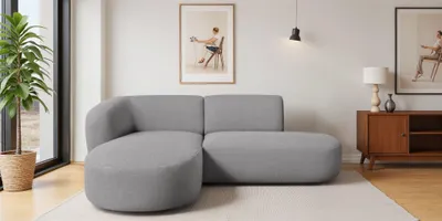 Produktbild von Ecksofa Designersofa BABETTE in Stoff Lins Grau Ottomane Links