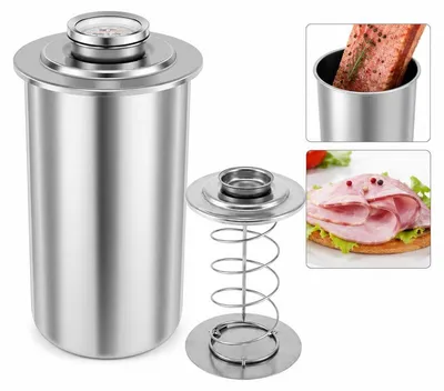 Produktbild von Edelstahl Fleischpresse 304 Schinken Maker DIY ohne Zusatzstoffe mit Thermometer für gesunde hausgemachte Küche