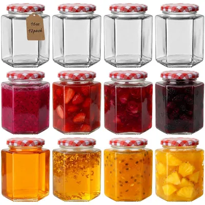 12er-Pack 450 ml sechseckige Gläser mit luftdichten Deckeln