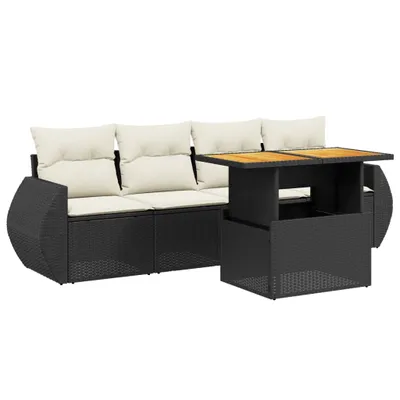 Produktbild von vidaXL 5-tlg. Garten-Sofagarnitur mit Kissen Schwarz Poly Rattan
