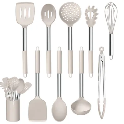 Produktbild von 10-teiliges Silikon Küchenhelfer Set mit Edelstahlgriffen
